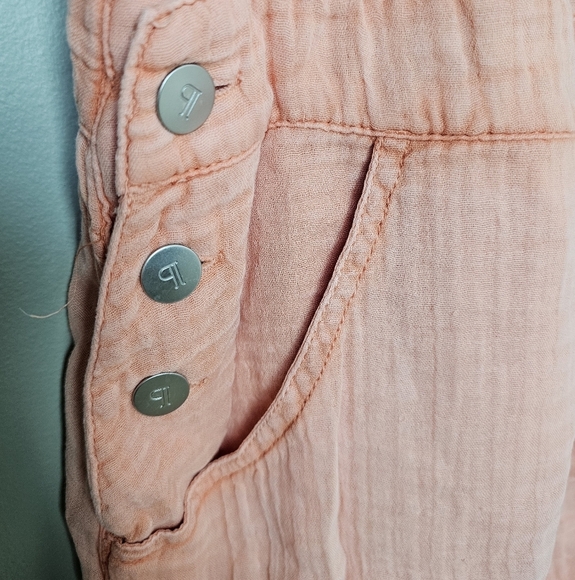 Pilcro Anthropologie Women's Gauze Micro Playsuit Overalls in Light Orange Peach - Picture 11 of 16
